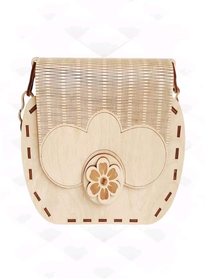 MeeCraft Designer Wooden Clutch - Women Hand Purse with Chain, Portable Ladies Handbag with Turning Closure, 19.6x15.2x4.6cm, Beige. - Image 3
